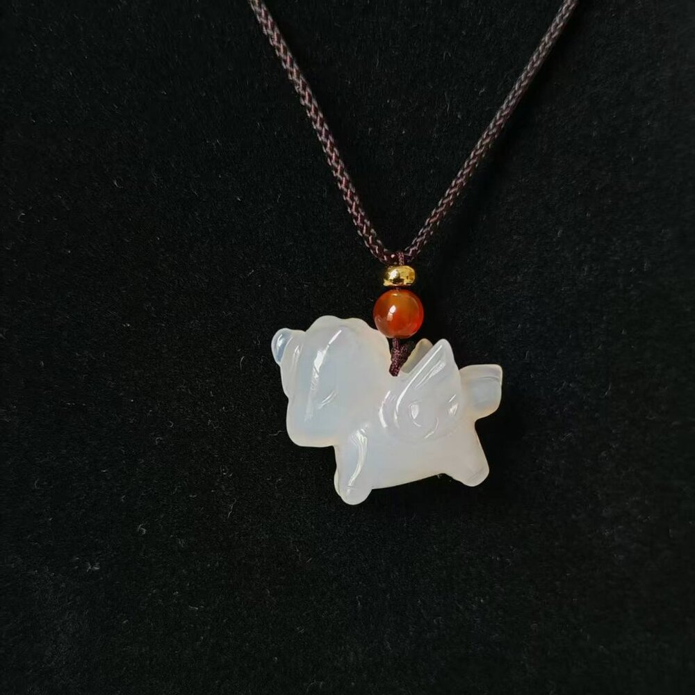 Hand-Carved Natural Icy Translucent Jade Pony Pendant